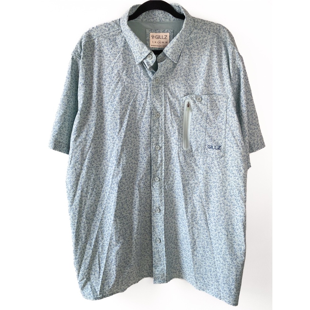 Gillz Mens Short Sleeve Vented‎ Fishing Shirt XL Blue Lightweight Printed Button